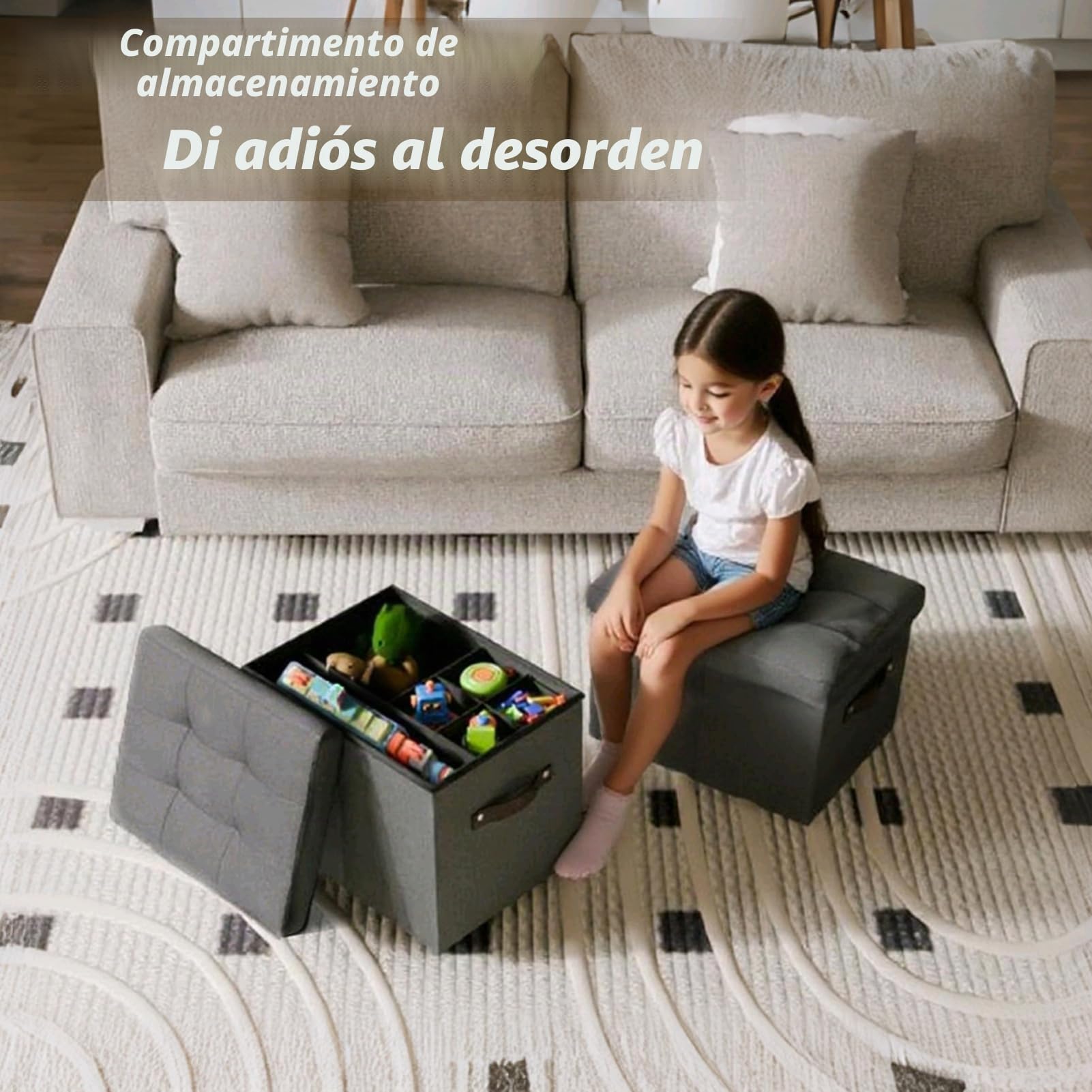 Banco otomano de almacenamiento, organizador con divisores ajustables con tapa para zapatos, ropa, juguete, manta, reposapiés plegable con almacenamiento para sala de estar y dormitorio