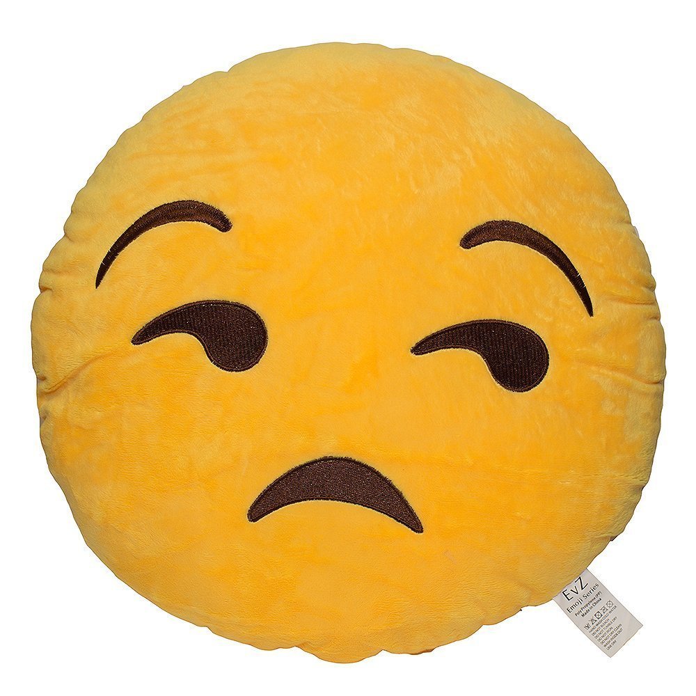 EvZ Emoji Unamused Face Emoticon Cushion Stuffed Plush Soft Pillow, Official Certified, 32cm Yellow