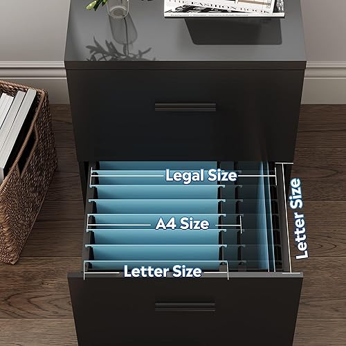 Miniatura 10 de DEVAISE Archivador de 2 cajones, soporte para impresora móvil, archivador de madera para tamaño A4 o carta para oficina en casa