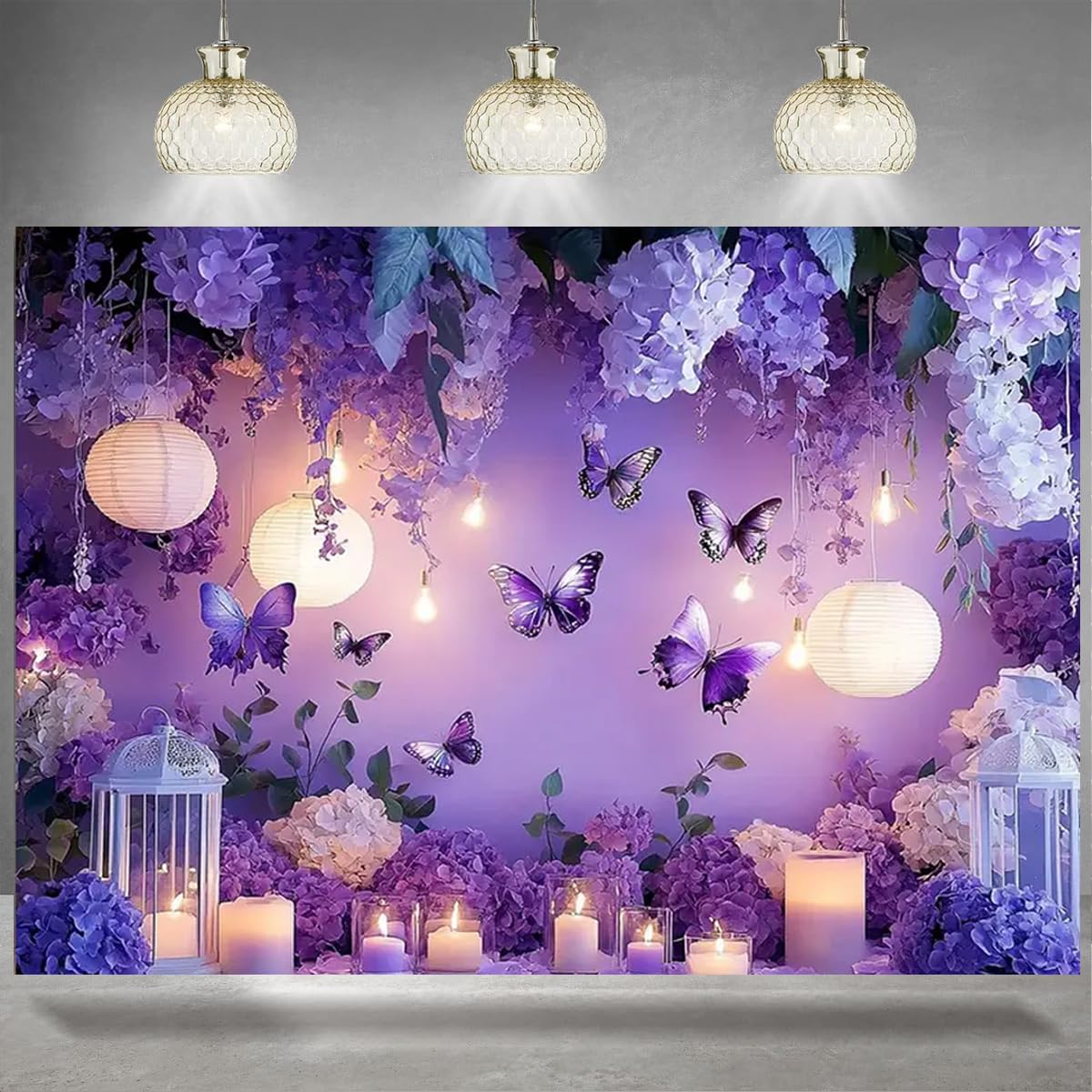 Ttincceer 220x150cm Happy Birthday Backdrop Purple Butterfly