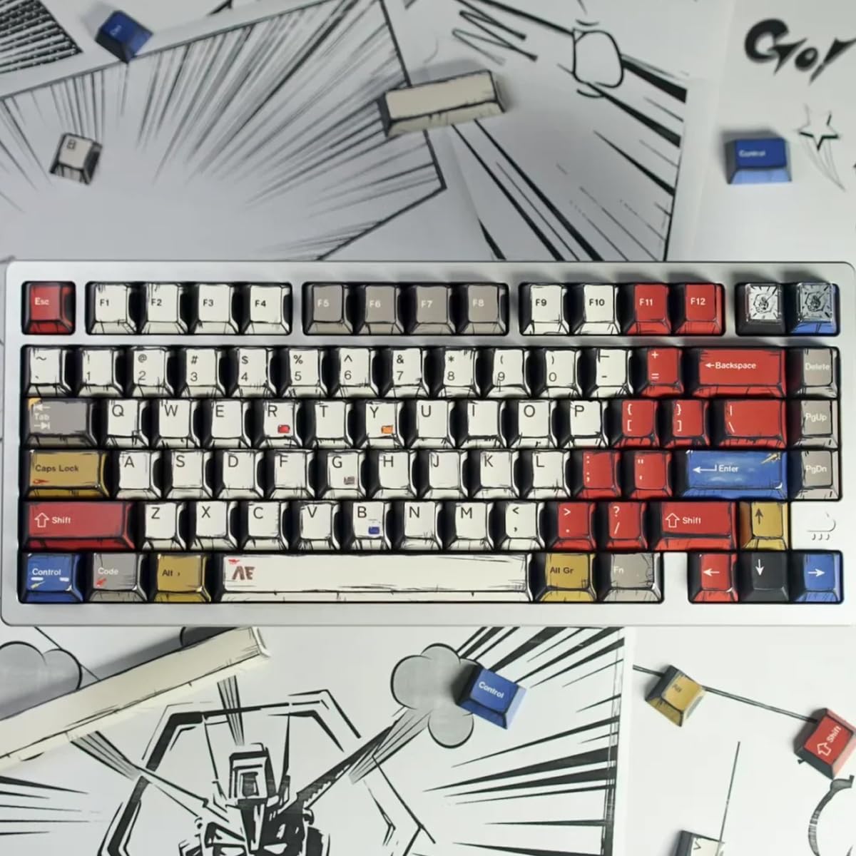 mintcaps PBT Keycaps - Juego de teclas retro japonesas de manga, 141 teclas Cherry Profile Dye-Sub Custom Keycap para teclado mecánico Cherry MX 60%, 65%, 75%, 100% Cherry MX