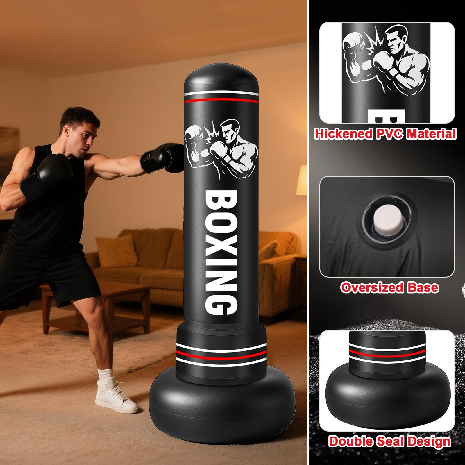 Qoosea Sacco da Boxe per Adulti, Stabile Pungiball Adulti Gonfiabile con Guantoni da Boxe, Sacchi da Boxe Gonfiabile per Pratica di Taekwondo Muay Thai Karate MMA Fitness