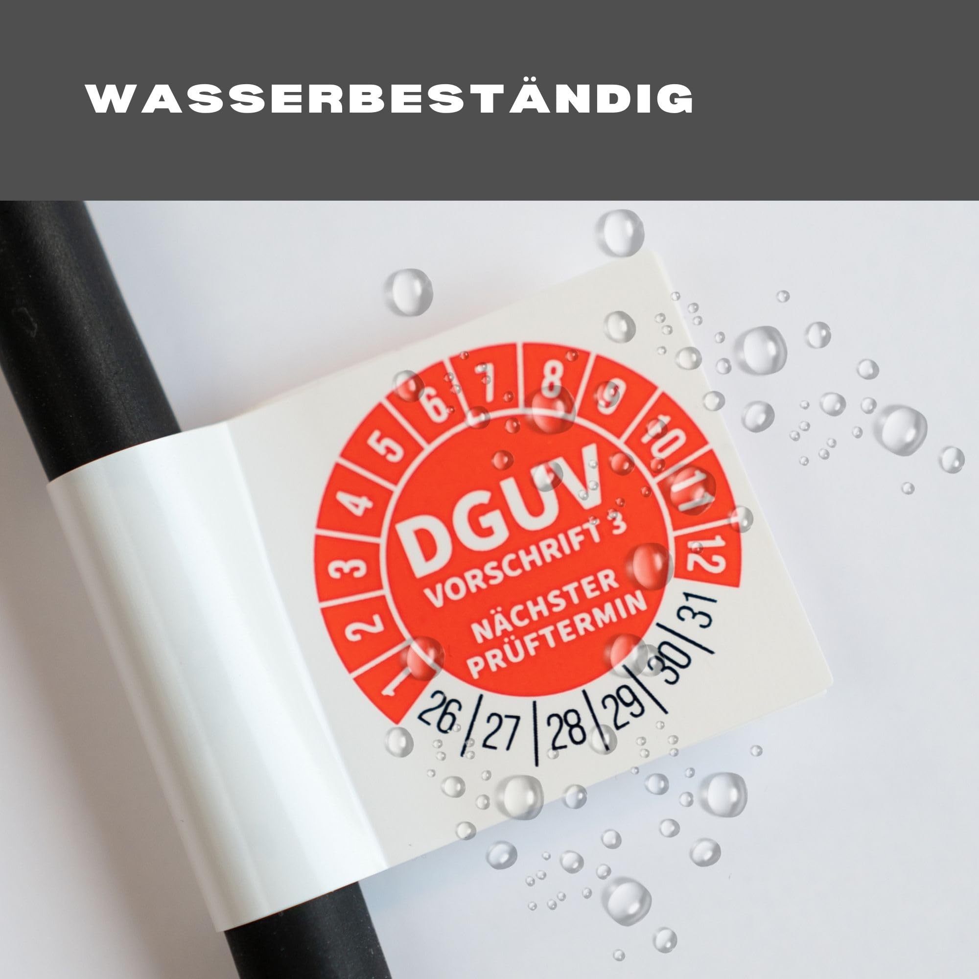 DGUV v3 Prüfplaketten - 100 Stück uvv prüfplaketten 2026-2031 - prüfplaketten 30mm - 10 Blatt - Prüfaufkleber - Nächster Prüftermin - Zwei Farben - Gelb oder Rot (Rot)