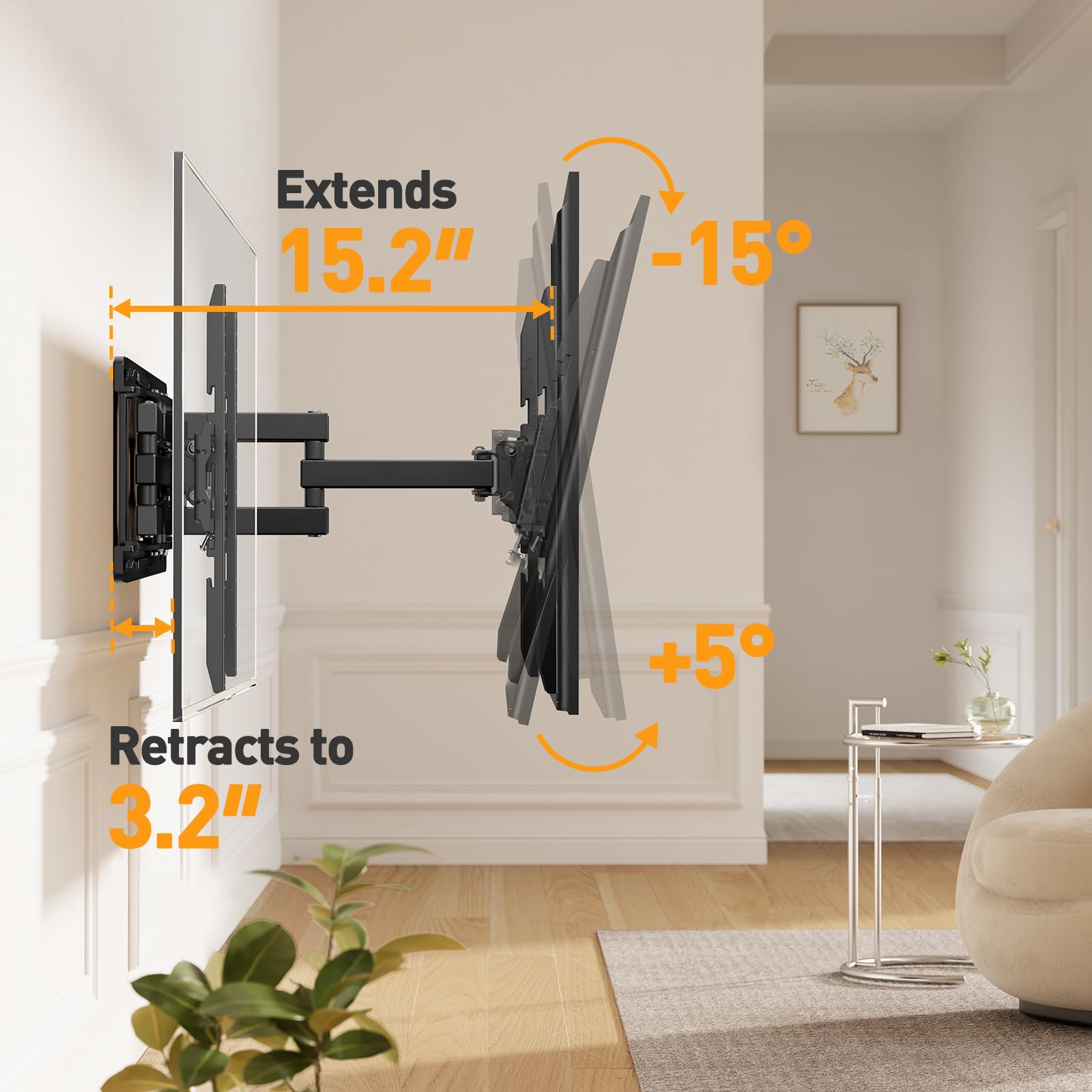 Perlegear PGMFK4 - Supporto da parete per TV da 26-65 pollici, supporto per TV con bracci girevoli e articolati, estensione inclinabile, VESA max 400 x 400 mm fino a 44,9 kg, perni in legno da 16