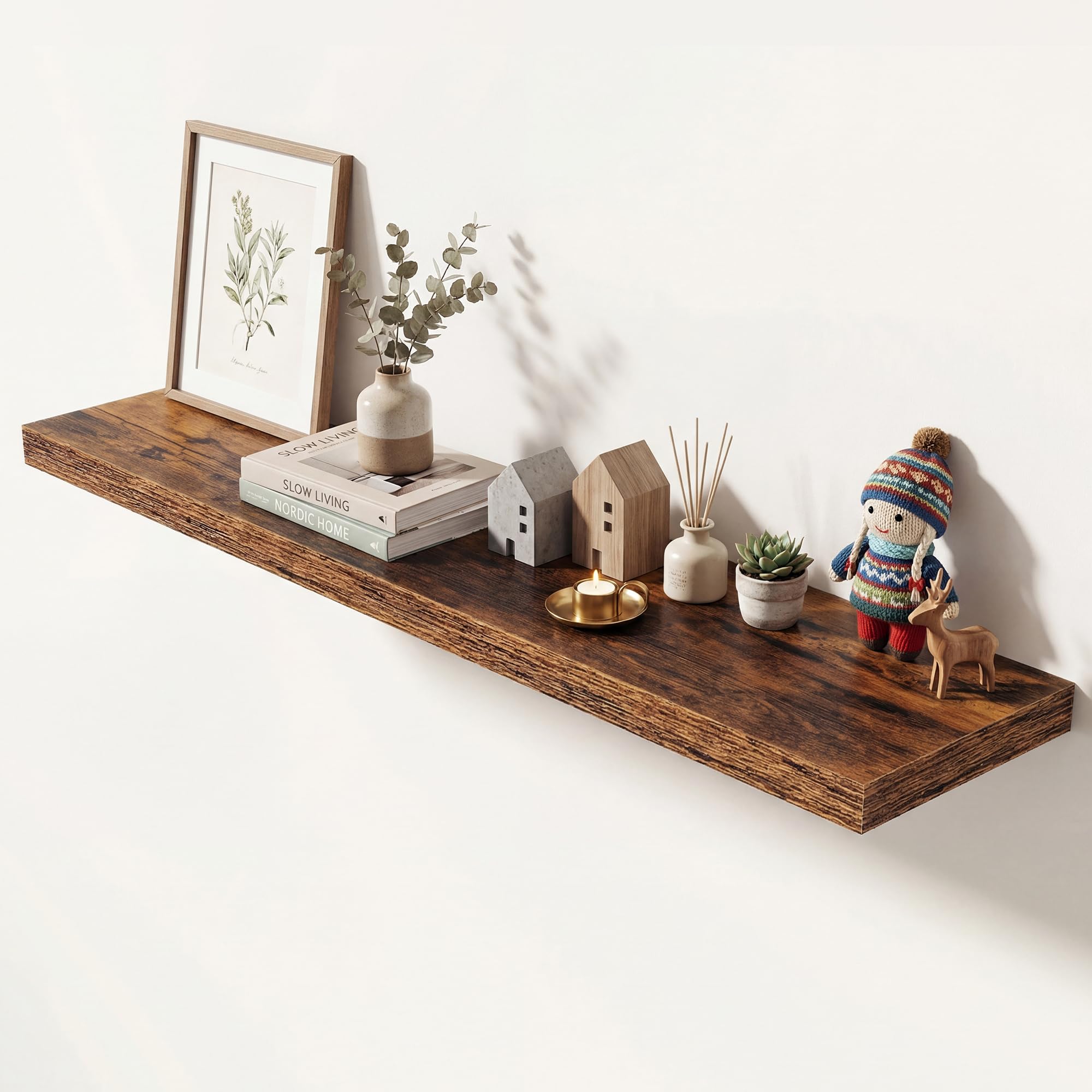 Dreamland 48 Inches Floating Shelves for Wall,9.3" Deep Long Floating Shelves Set of 1,Large Display &amp; Storage Shelf,Wall Shelf for Bathroom Bedroom Living Room Kitchen Office,Rustic Brown