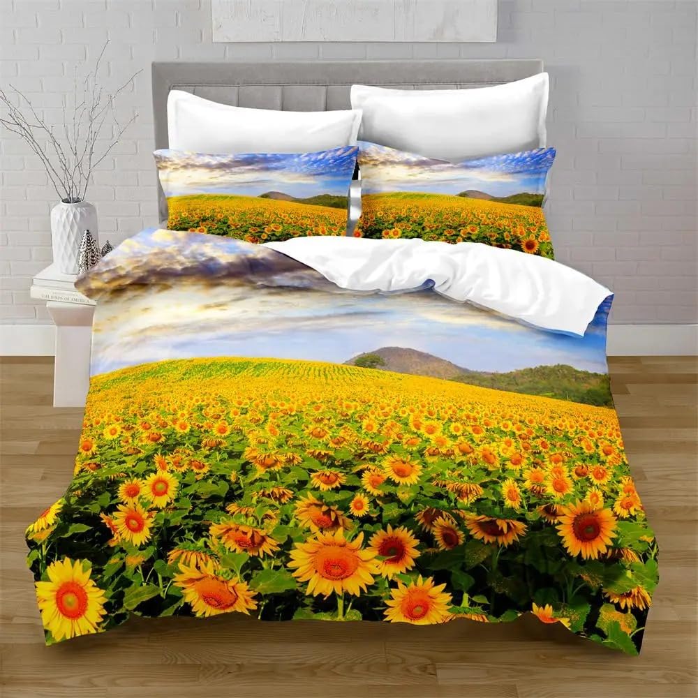 Housse de couette tournesol 200x230cm pour une décoration de chambre chaleureuse et cosy