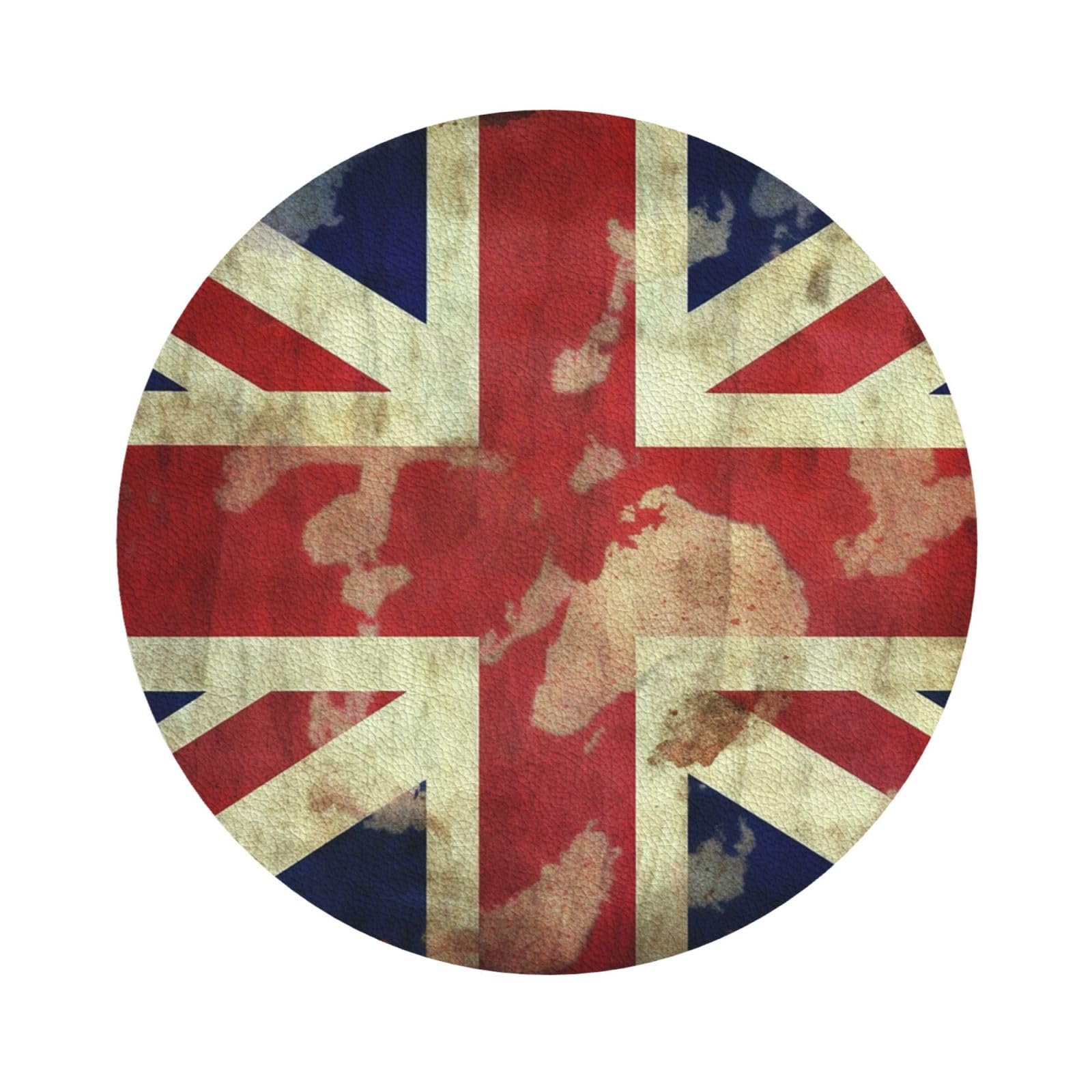 Fhebnds Round Shape 4Pcs Drink Coasters, Vintage Union Jack British Flag Coasters For Drinks Leather Absorbent Coaster Set Heat-Resistant Mug Mats Coffee Cup Pads Housewarming Gifts For New Home