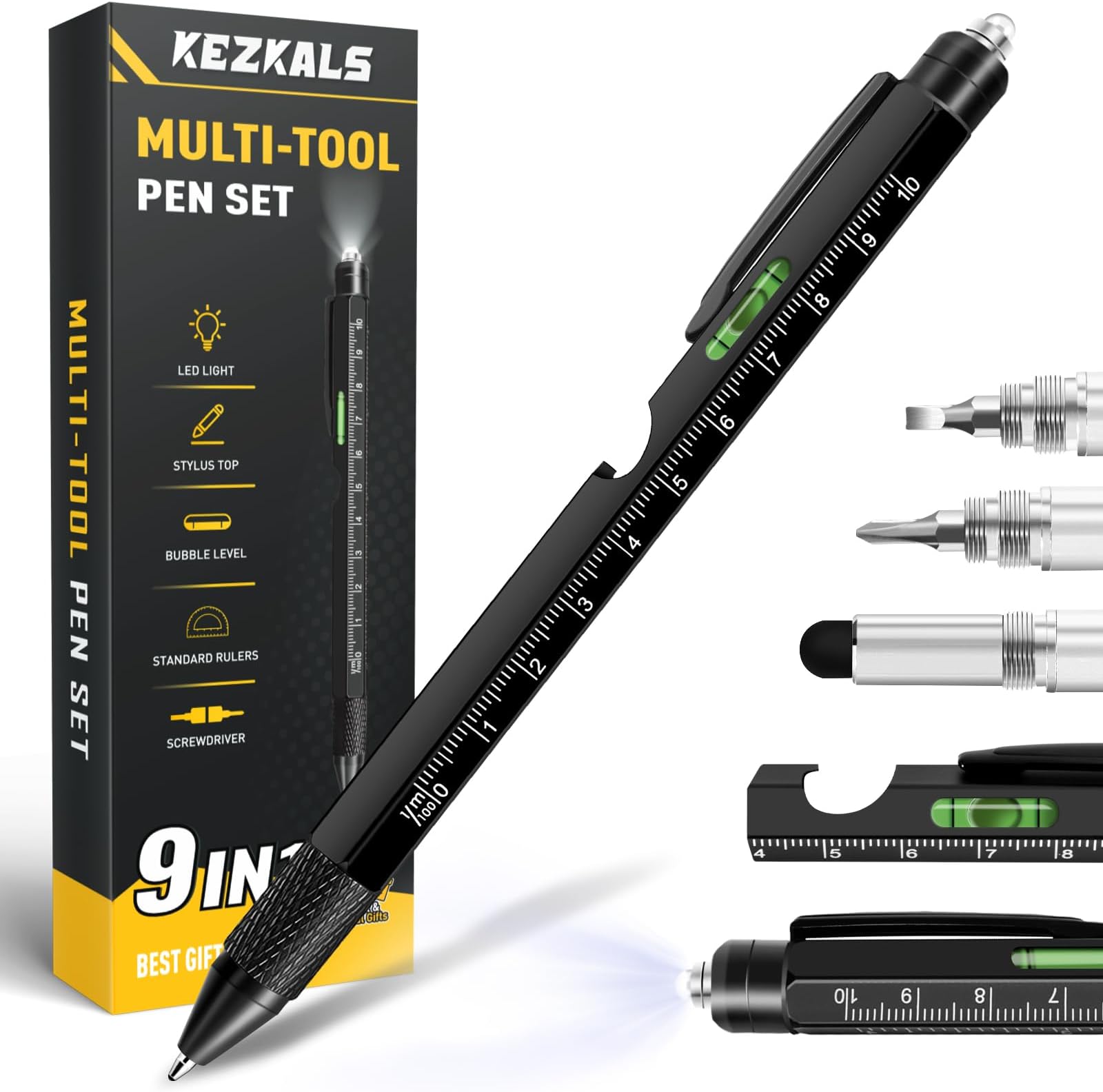 KEZKALS Gifts for Men, 9 in 1 Multitool Pen, Fathers Day Mens Gifts for Husband Dad, Anniversary Birthday Gifts for Men, Fathers Day Gift from Daughter, Dad Gifts for Fathers Day, Cool Gadgets Tools