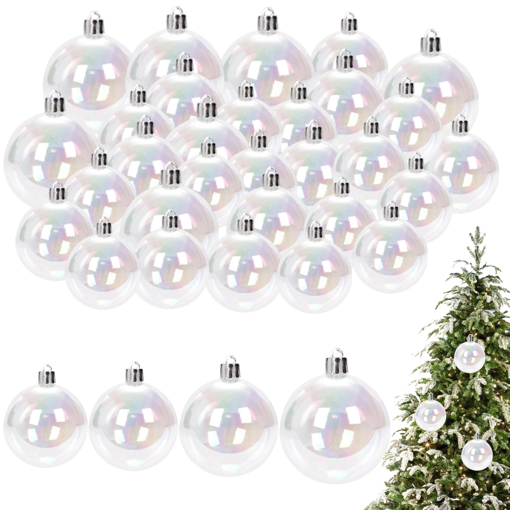 Peosaard 16Pcs Christmas Balls, Clear Christmas Ornaments Balls, 1.2/1.6/2.0/2.4" Plastic Iridescent Ornaments, Decorative Hanging Iridescent For Birthday