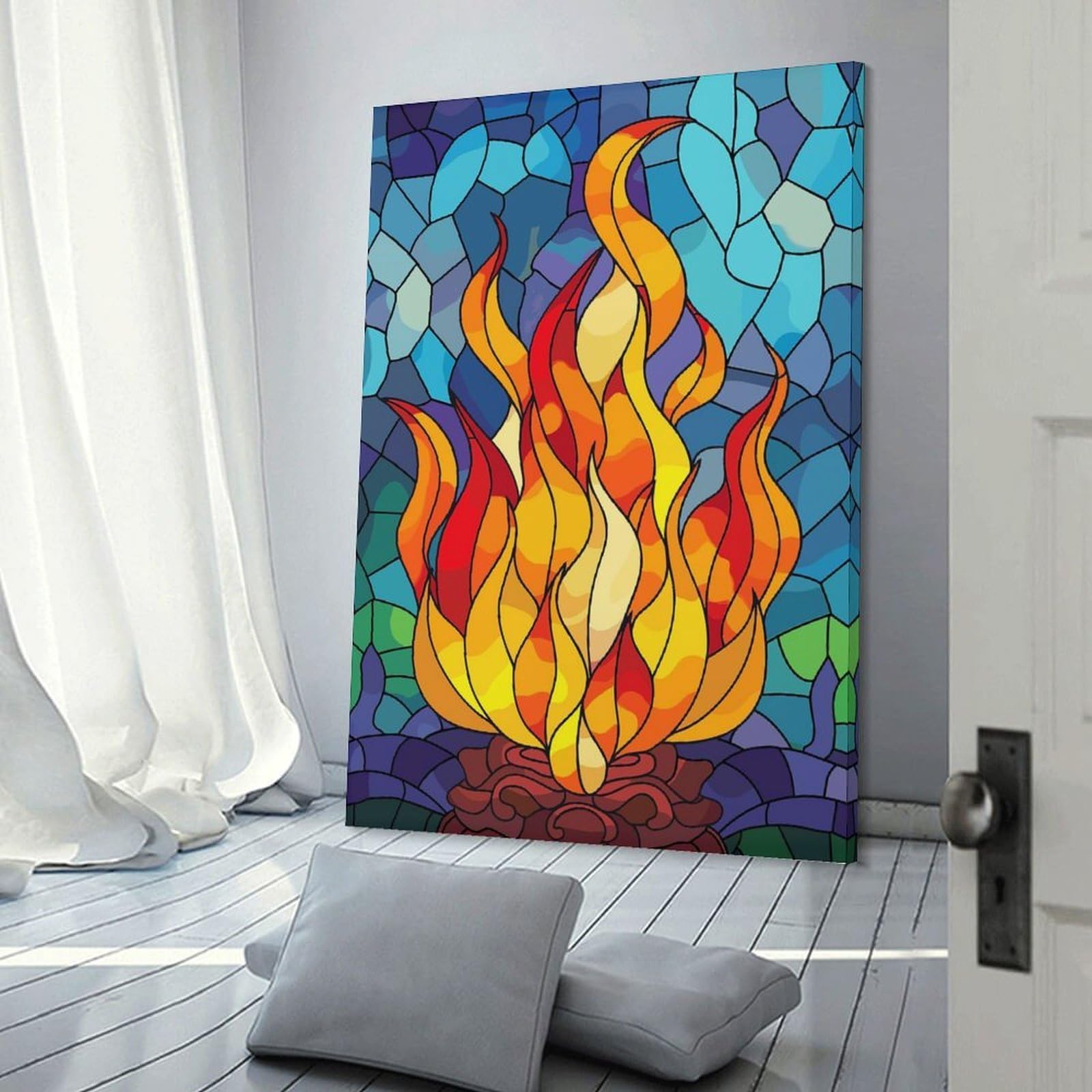 Junmoney Canvas Wall Art Stained Glass Fire, 24x36inch(60x90cm), for Living Room, Lounge Or Sitting Room, Canvas Styling for A Polished Room Look