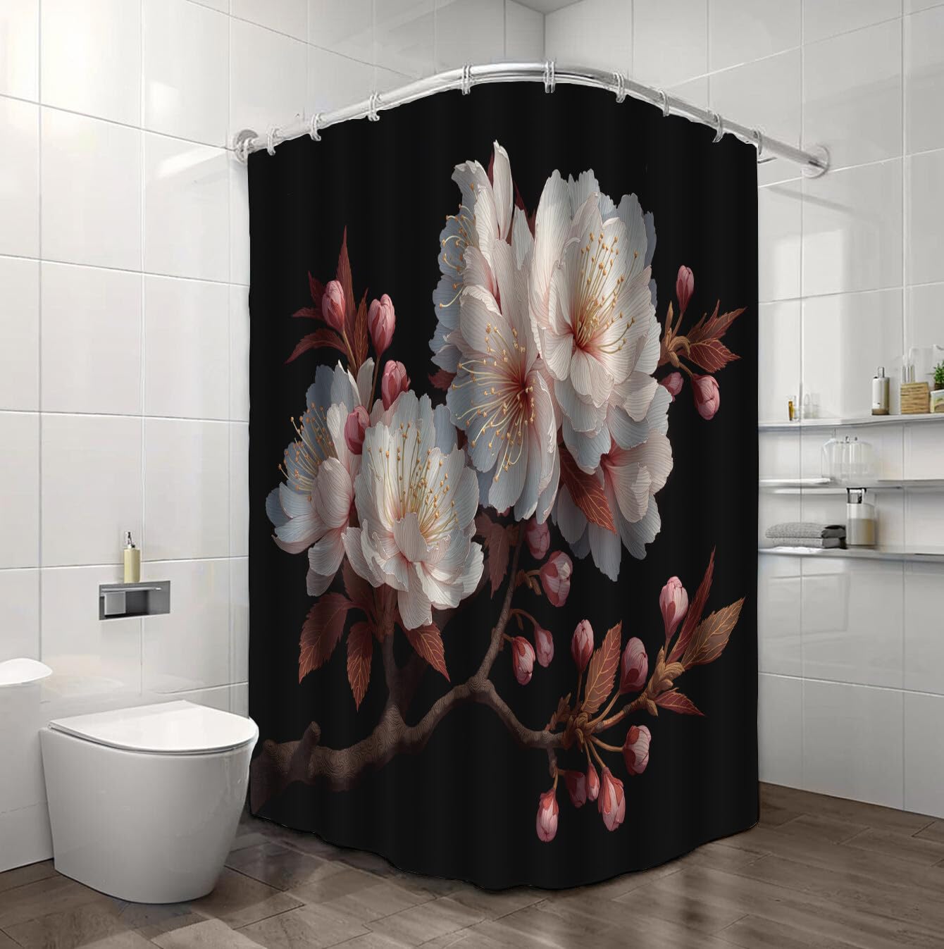 Rideau Douche,Rideau Baignoire Lavable en Machine Rideaux Douche Tissus Lavable Rideau De Baignoire Lavable pour Salle De Bain Domicile Baignoire Famille,Illustrations De Branches,