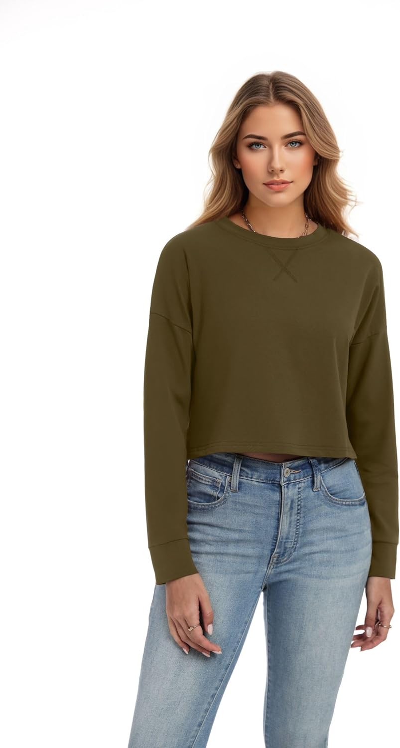 JINKESI Womens Long Sleeve Crewneck Cropped Sweatshirt Soft Loose Pullover Tops Fall Outfits - Image 5