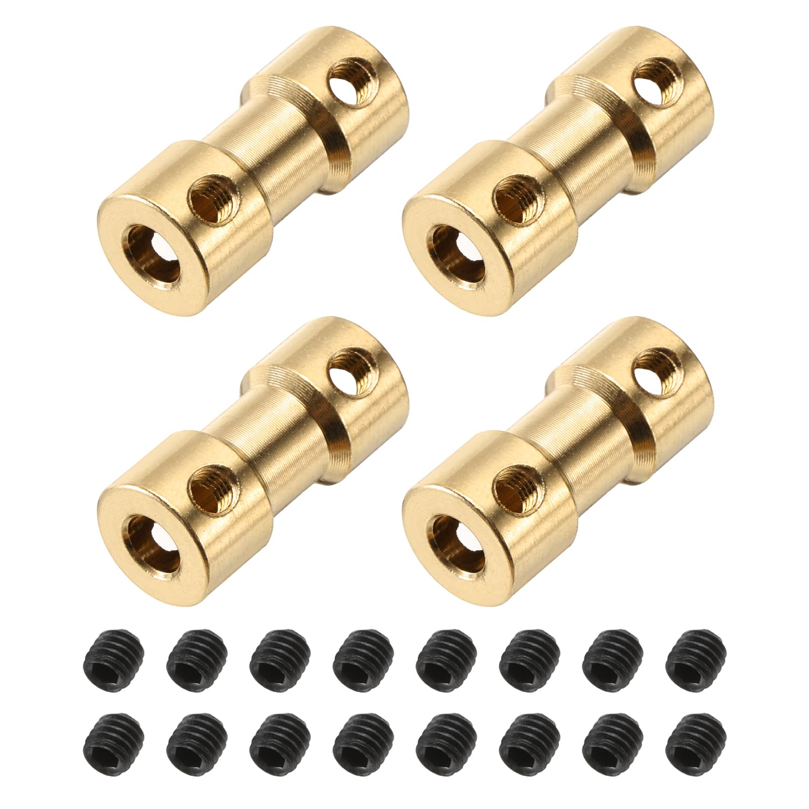 sourcing map 4pcs 3mm to 4mm Brass Shaft Coupling Joint Connector with Screws Flexible Motor Shaft Coupler for RC Model Car Airplane Motor Wheels Tires Shaft