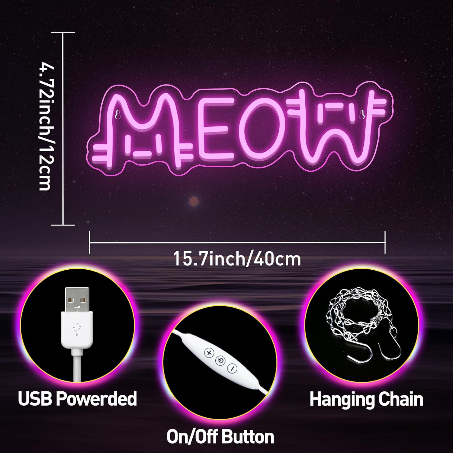 IMEGINA Pink Meow Neon Sign for Wall Decor Pink Meow Neon Light Adorable LED Neon Sign for Bedroom Zoo Cat Cafe Cat House Store Restaurant Home Kitchen Men Cave Home Bar Decoration(15.7 * 4.7in) - Image 4