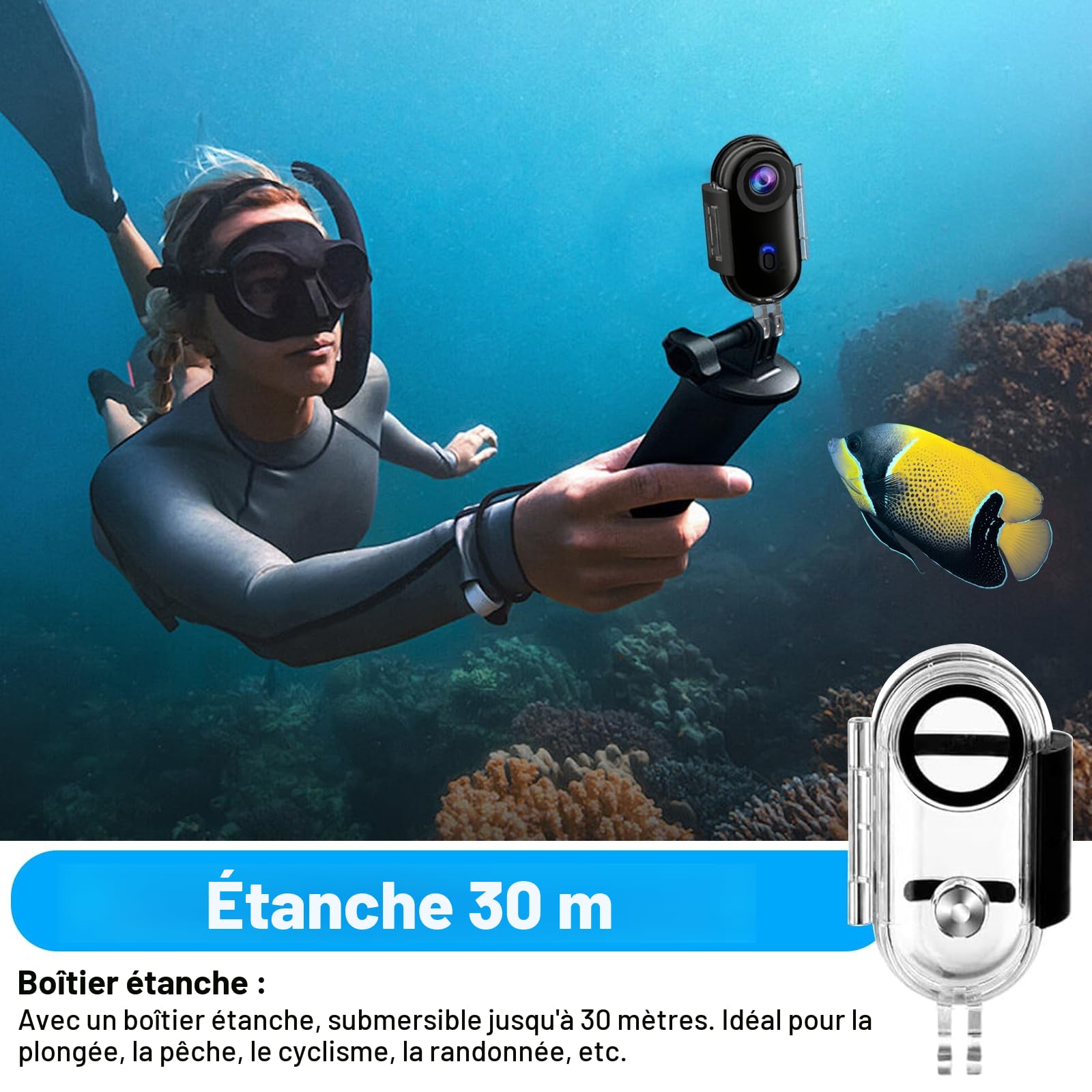 OBEST Caméra Action 4K Étanche WiFi,Caméra Vlog Objectif Grand Angle de 120°,Camera Casque Moto Magnétique IP68 Étanche à 30M,Batterie de 800 mAh Convient pour Vélo,Ski,Plongée,Vlog,Chat,Chien