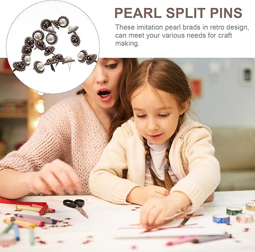 Miniatura 6 de VILLCASE 20 sujetadores de papel, pernos redondos vintage de perlas, sujetadores de papel de metal para manualidades, proyectos de manualidades