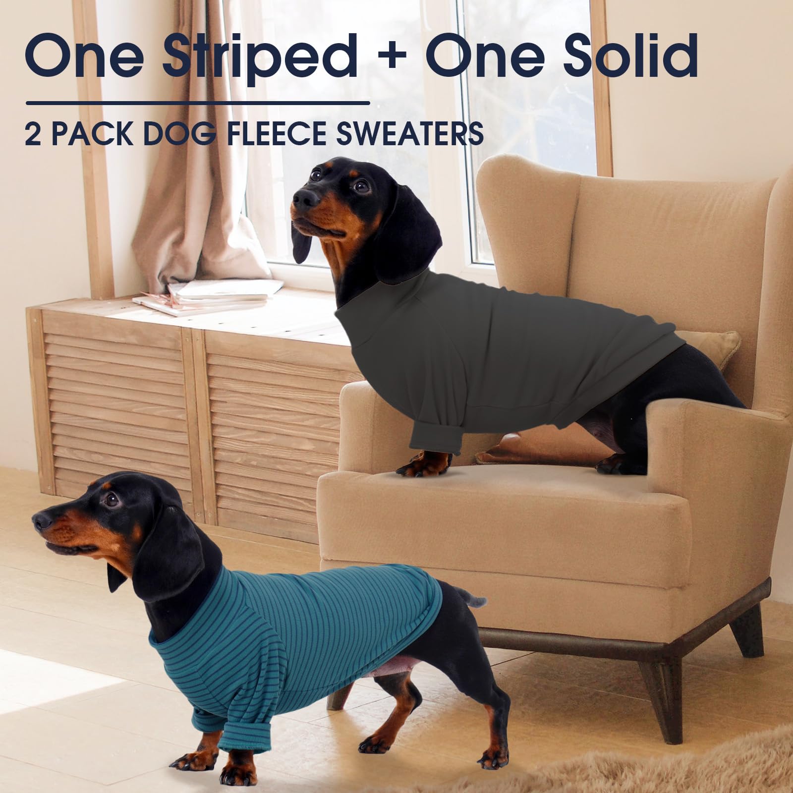 IECOii Lot de 2 pulls en polaire pour chien de petite taille, chaud à col roulé avec extensible pour teckel, pull confortable pour l'automne et l'hiver – Chandail d'intérieur et d'extérieur pour la