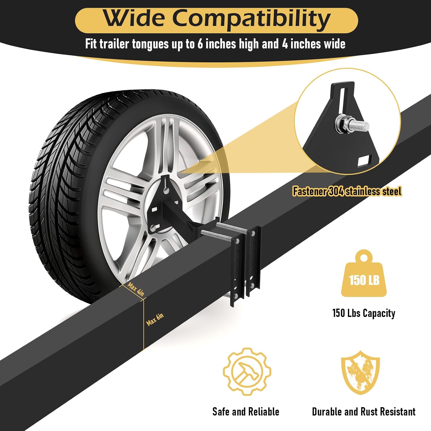 Spare Tire Carrier, Boat Trailer Spare Tire Bracket, Spare Tire Mount Fits Most 4 & 5 & 6 & Lugs Wheels on 4", 4.5‘’,4.75", 5", 5.5", 6", Bolt Patterns,Holds up to 150 Lbs