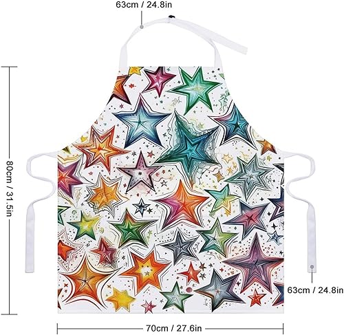 Miniatura 2 de MUSM Apron for Adults - 27.6 X 31.5 Inch, Heavy-Duty Polyester Aprons with Two Large Pockets, Waterproof Stars of Many Colors Kitchen Apron for