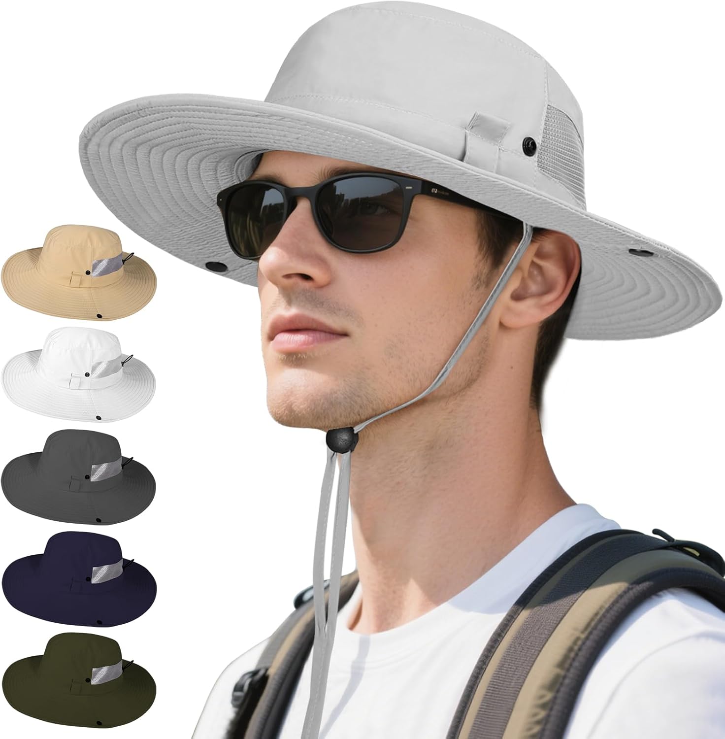 XL/XXL Bucket Hat for Big Heads, Quick-Dry UV-Protective Mesh Sun Hat with Adjustable Wide Brim, Unisex