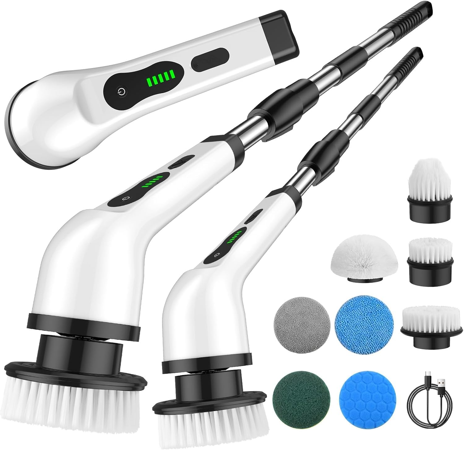 9 in 1 Electric Spin Scrubber Cordless Electric Cleaning Brush for Home & Bathroom | Adjustable Handle, 8 Brush Heads | Powerful House Cleaning Product & Bathroom Cleaning Accessory (White)-image-47