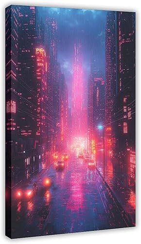 XAHOR Cyber Futurism Neon Lights Canvas  Modern Retro Sci-Fi Wall Art Vintage Wall Decoration Famous Oil Paintings for Living Room Classic Artwork