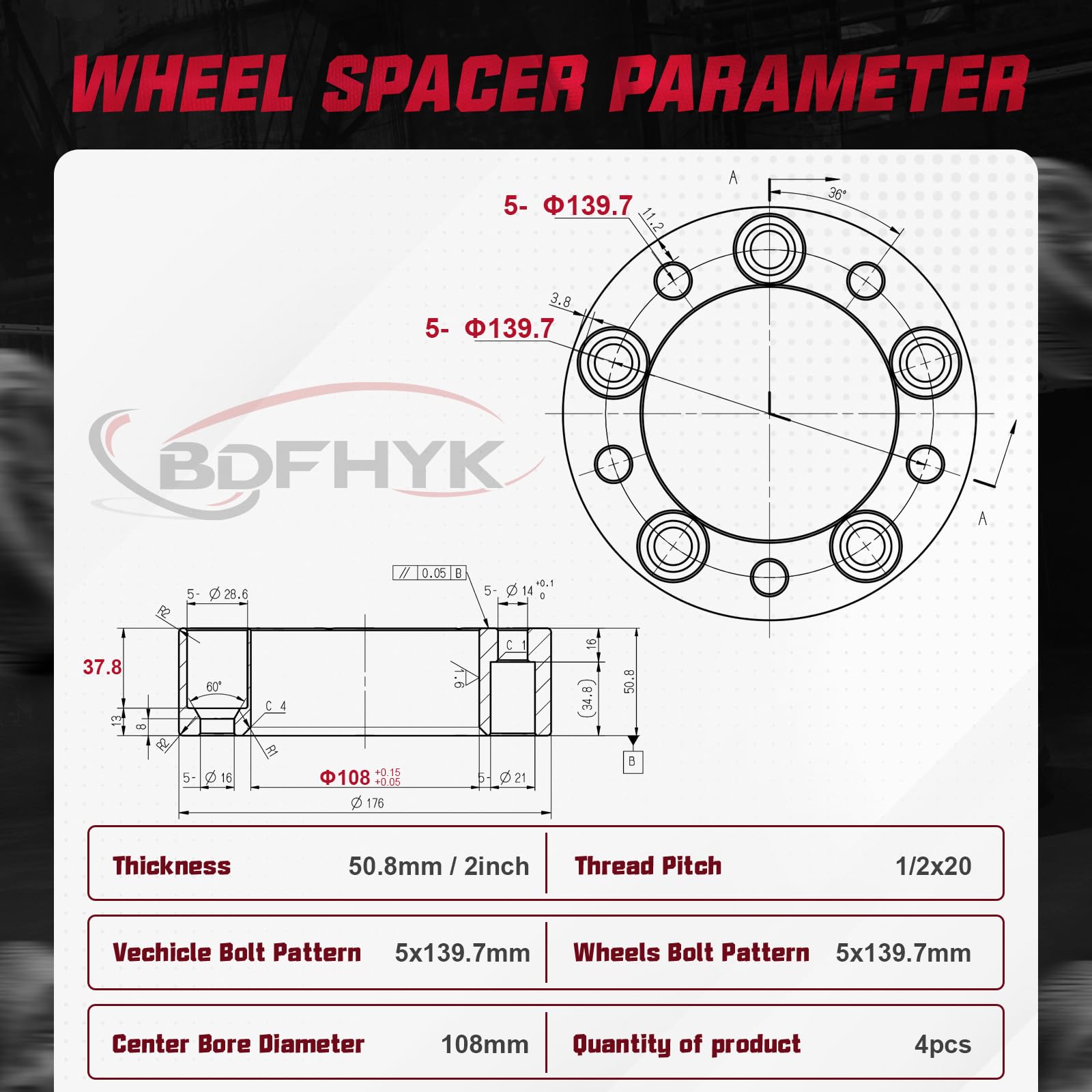 BDFHYK 5x139.7mm Wheel Spacers 2 inch Hubcentric Wheel Spacer