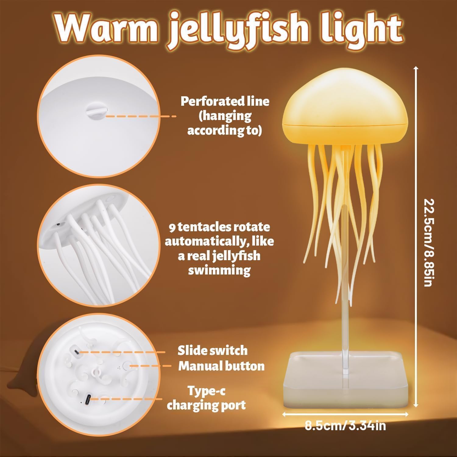 Floating Jellyfish Lamp – Voice Control RGB Night Light With Dancing Tentacles, USB Rechargeable, For Bedroom & Party Decor