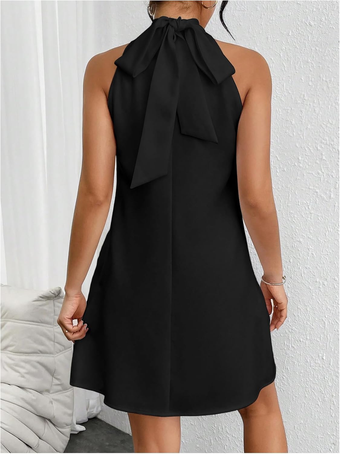 Floerns Women's Pearl Beaded Halter Twist Sleeveless Tie Back Dress A Line Dress - Image 2