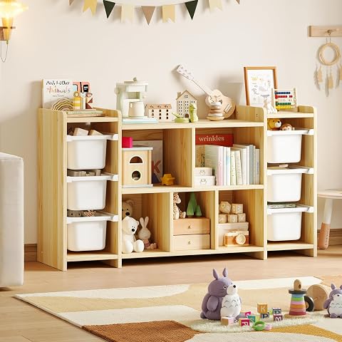 Pipleo Montessori Kids Bookshelf and Toy Storage Organizer with 8 Shelves and 6