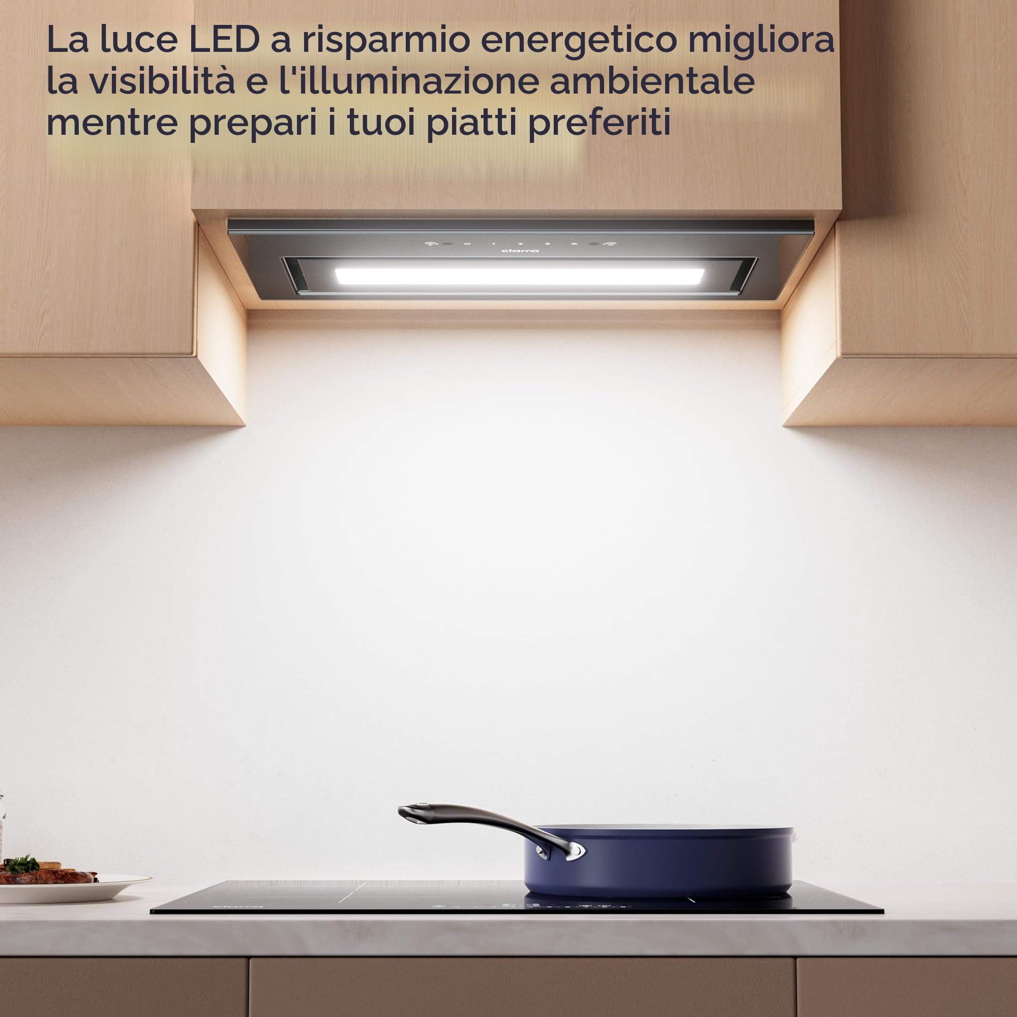 CIARRA CBCB5931B Cappa Aspirante Incasso 52cm Classe A- 469m³/h - Nero | 3 Velocità - Doppia Modalità -Controllo Gestuale-Facile Installazione-Con Carbone Attivo CBCF055 - Sottopensile Acciaio Inox