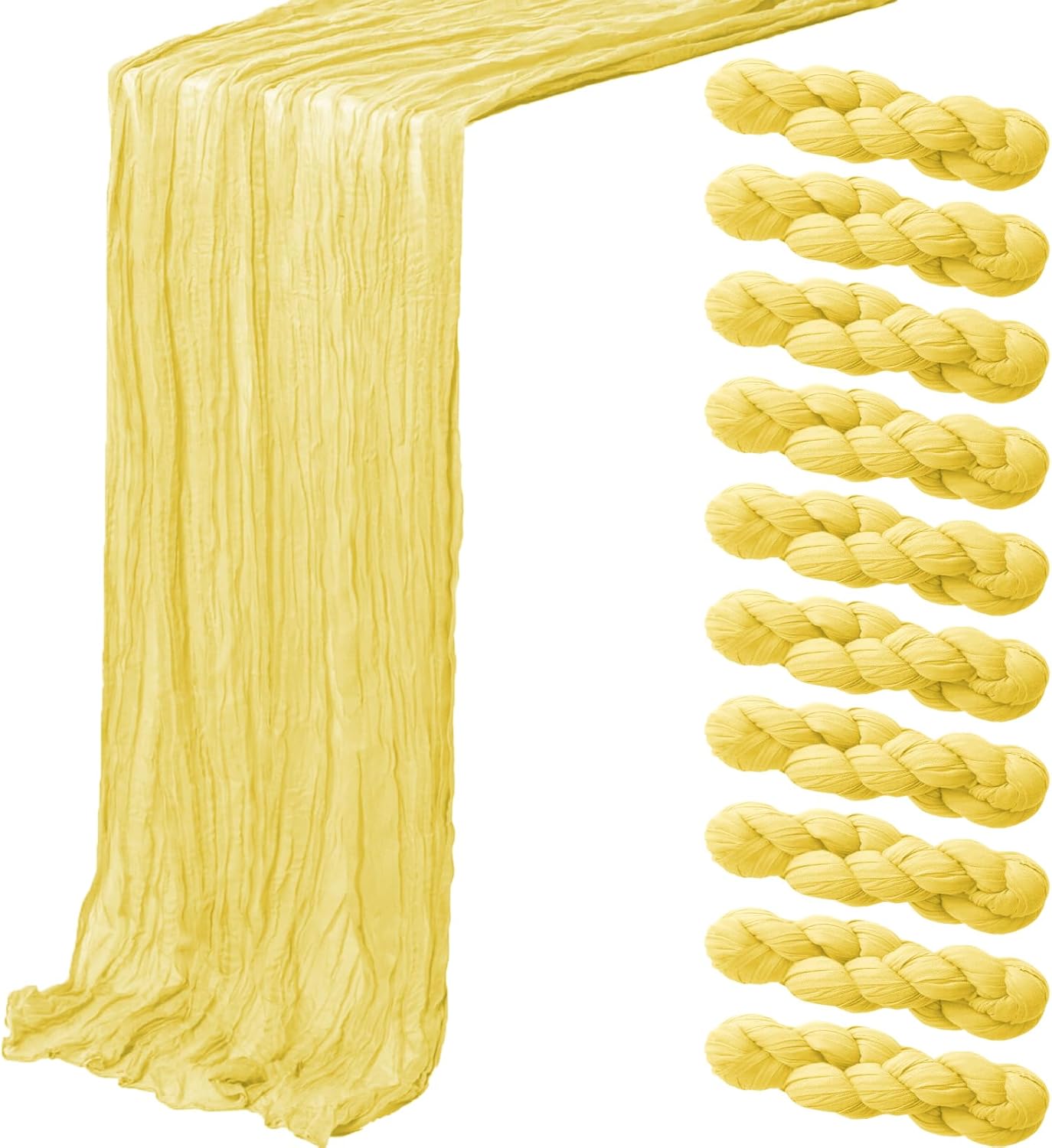 10 Pack Light Yellow Cheesecloth Table Runner,10FT/120 Inch Spring Easter Boho Gauze Fabric Table Runner,Rustic Sheer Baby Yellow Cheese Cloth Runner Bulk for Wedding,Bridal Baby Shower,Table Decor