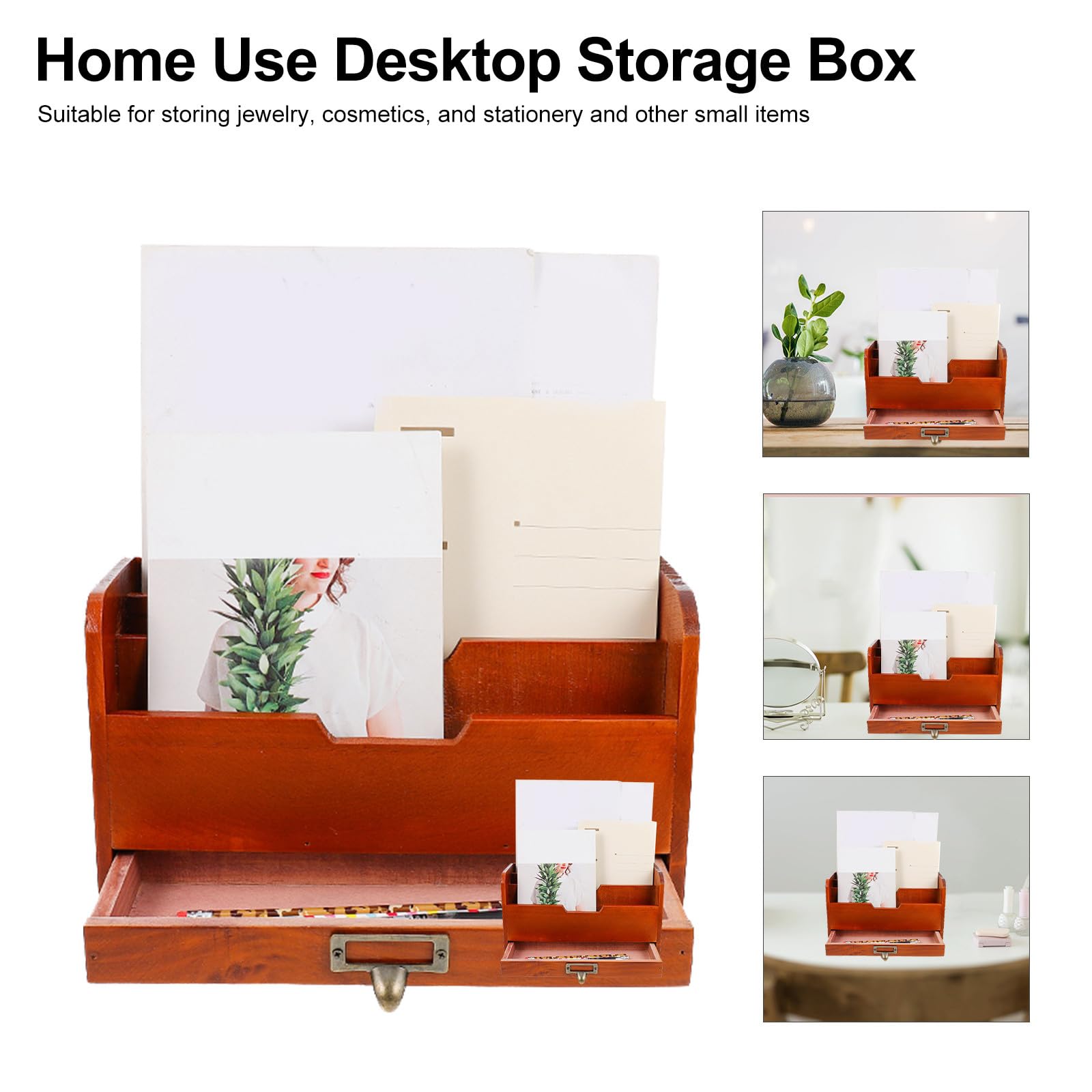 Supvox Holz Aufbewahrungsbox mit Schublade für Büro und Schmuck Stapelbar und Belastbar Praktische Schubladenstruktur für Schreibtisch und Ordnung