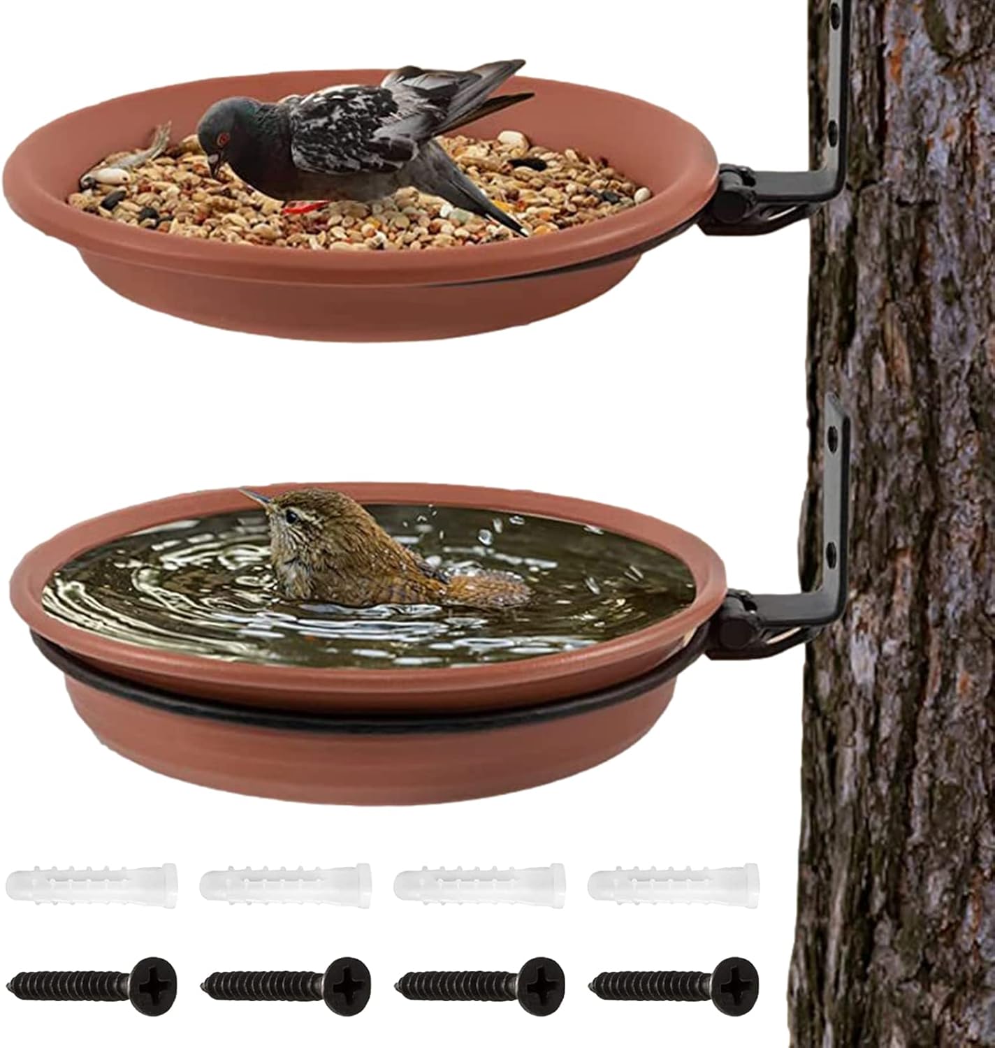 Hudhowks 2 Stücke Vogelfutterspender Und Vogeltränke,A Baum befestigter