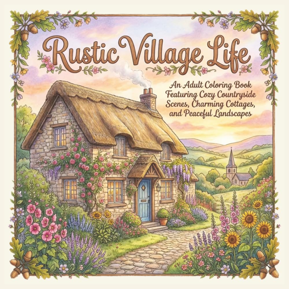 Rustic Village Life: An Adult Coloring Book Featuring Cozy Countryside Scenes, Charming Cottages, and Peaceful Landscapes