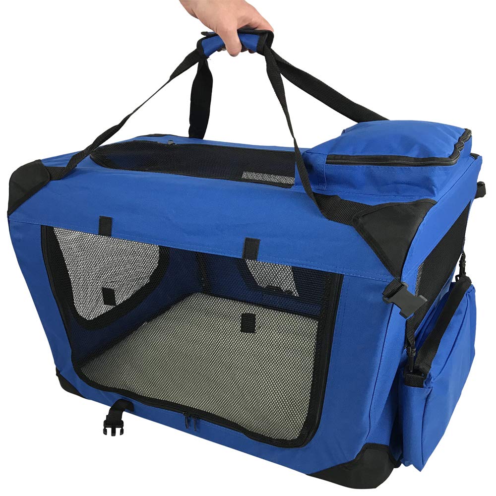 RayGar Pet Carrier Soft Crate Portable Foldable Fabric - Blue - Large