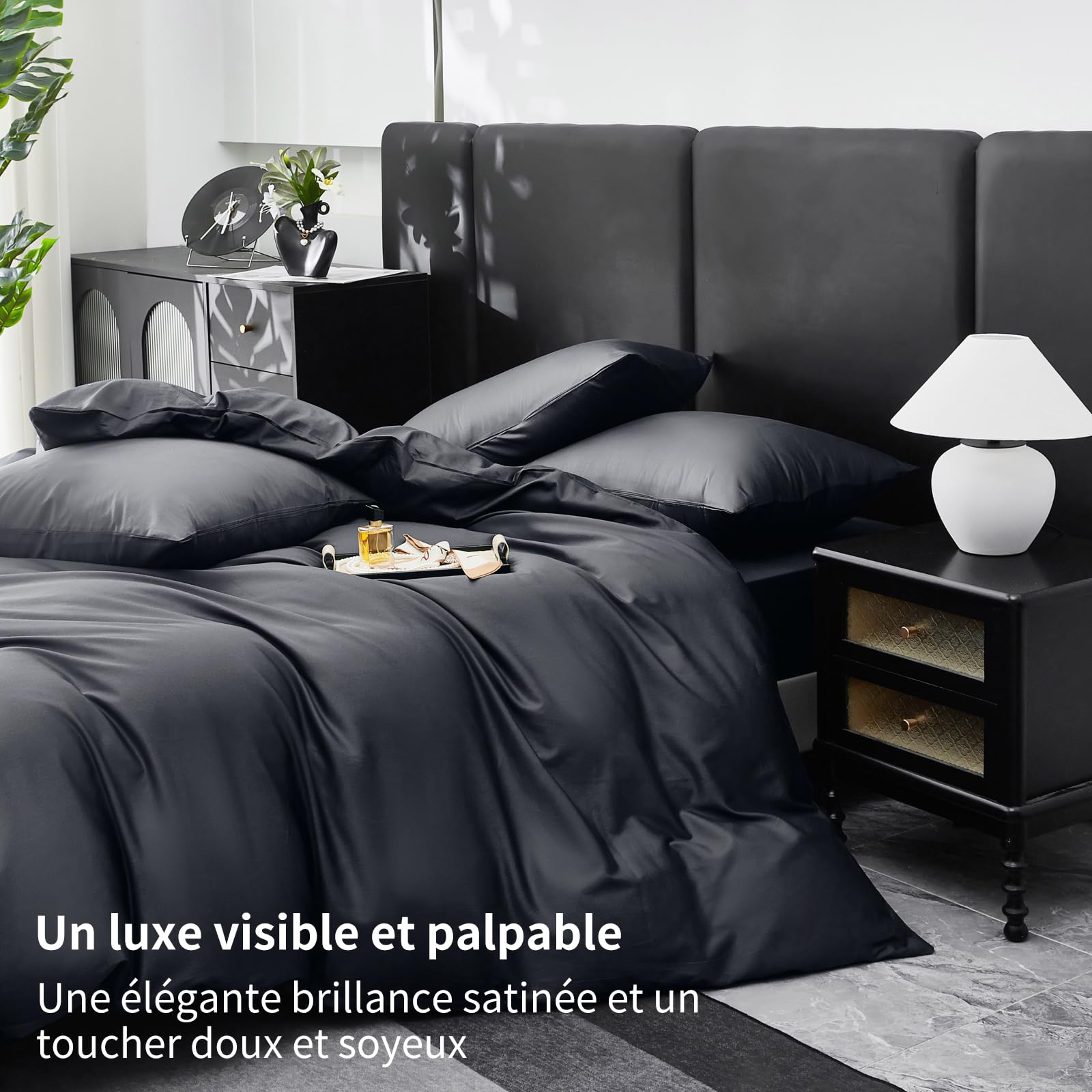 Housse De Couette Satinée Gezu Gris Foncé 240x260cm Avec 2 Taies D'oreiller - Douce, Soyeuse Et Brillante