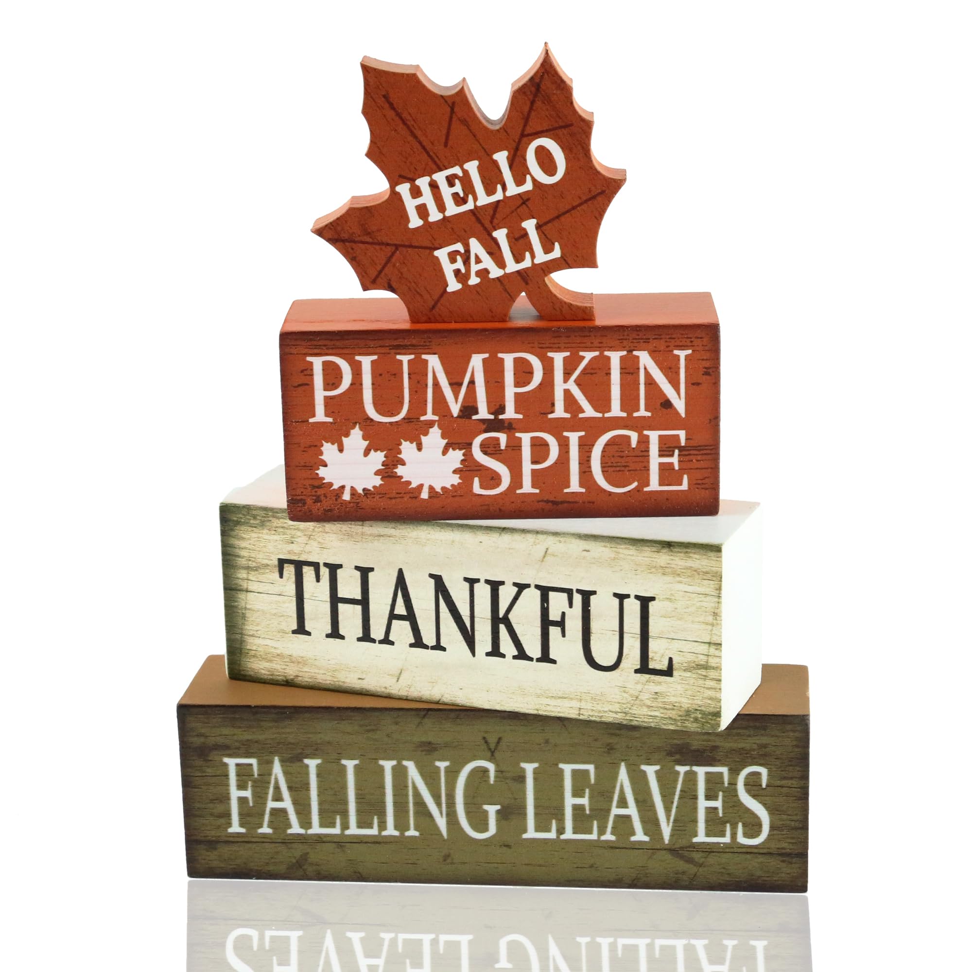 Fall Decorations for Home Fall Thanksgiving Decor 4PCS Wooden Tiered Tray Tabletop Decor Wooden Block Leaf Autumn Farmhouse Block Sign Gift