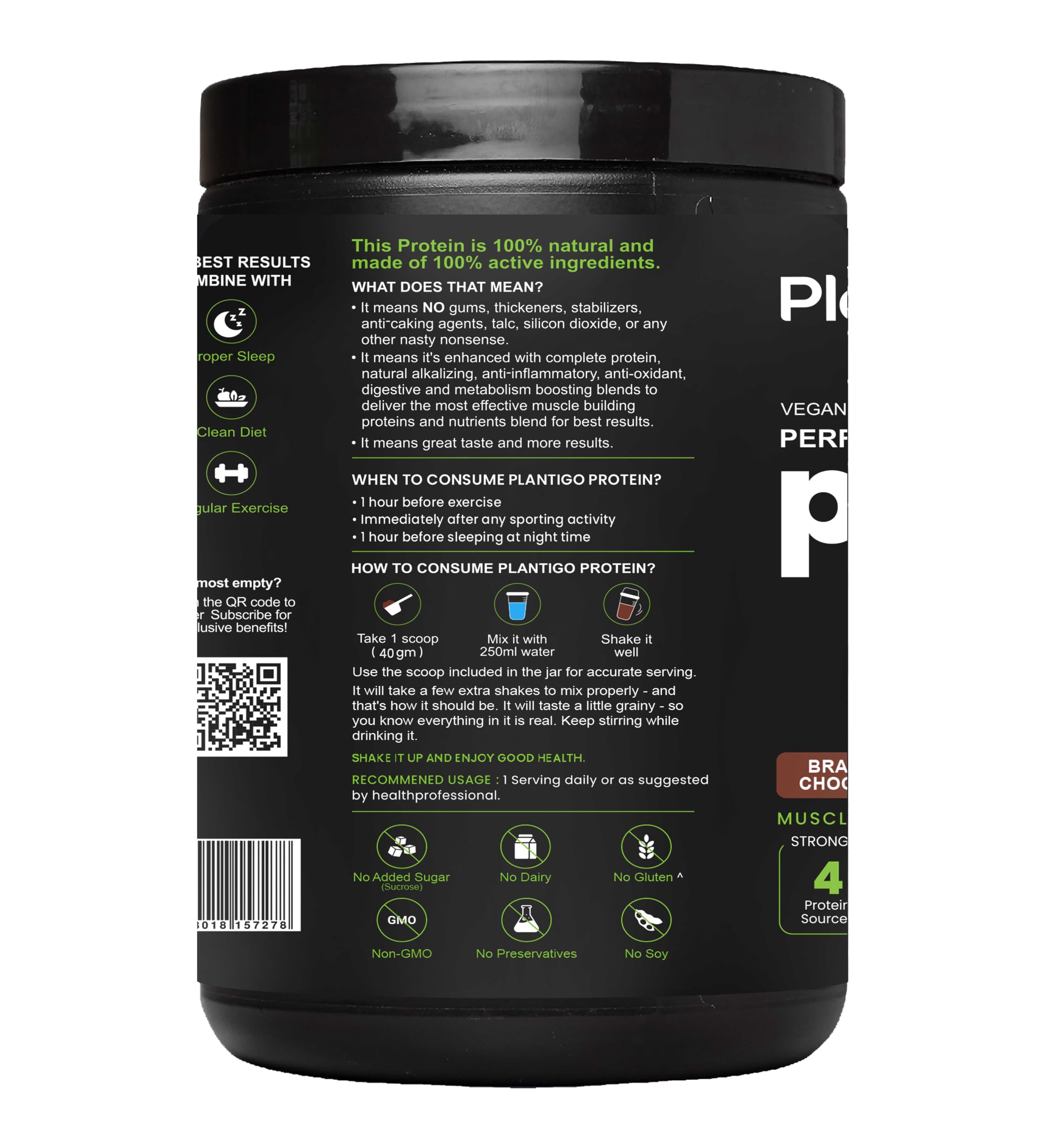 Plantigo Plant Protein Powder - Men & Women, 500g Brazilian Chocolate | Plant Based Pea Protein Powder | 24g Protein, 4g Fiber, 3g BCAA, 20+ Vitamins, Minerals| No Added Sugars, No Preservatives — Amazon image 7