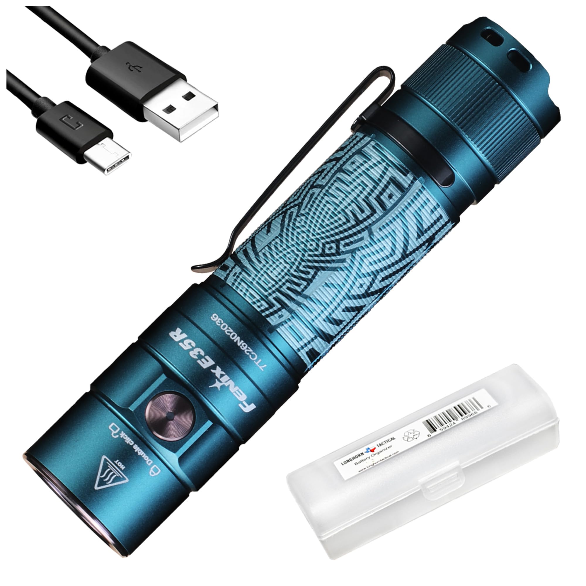 Fenix E35R EDC Flashlight, 3100 Lumens USB-C Rechargeable High Lumen Performance Flashlight with LumenTac Organizer (Maze Pattern Navy Blue)