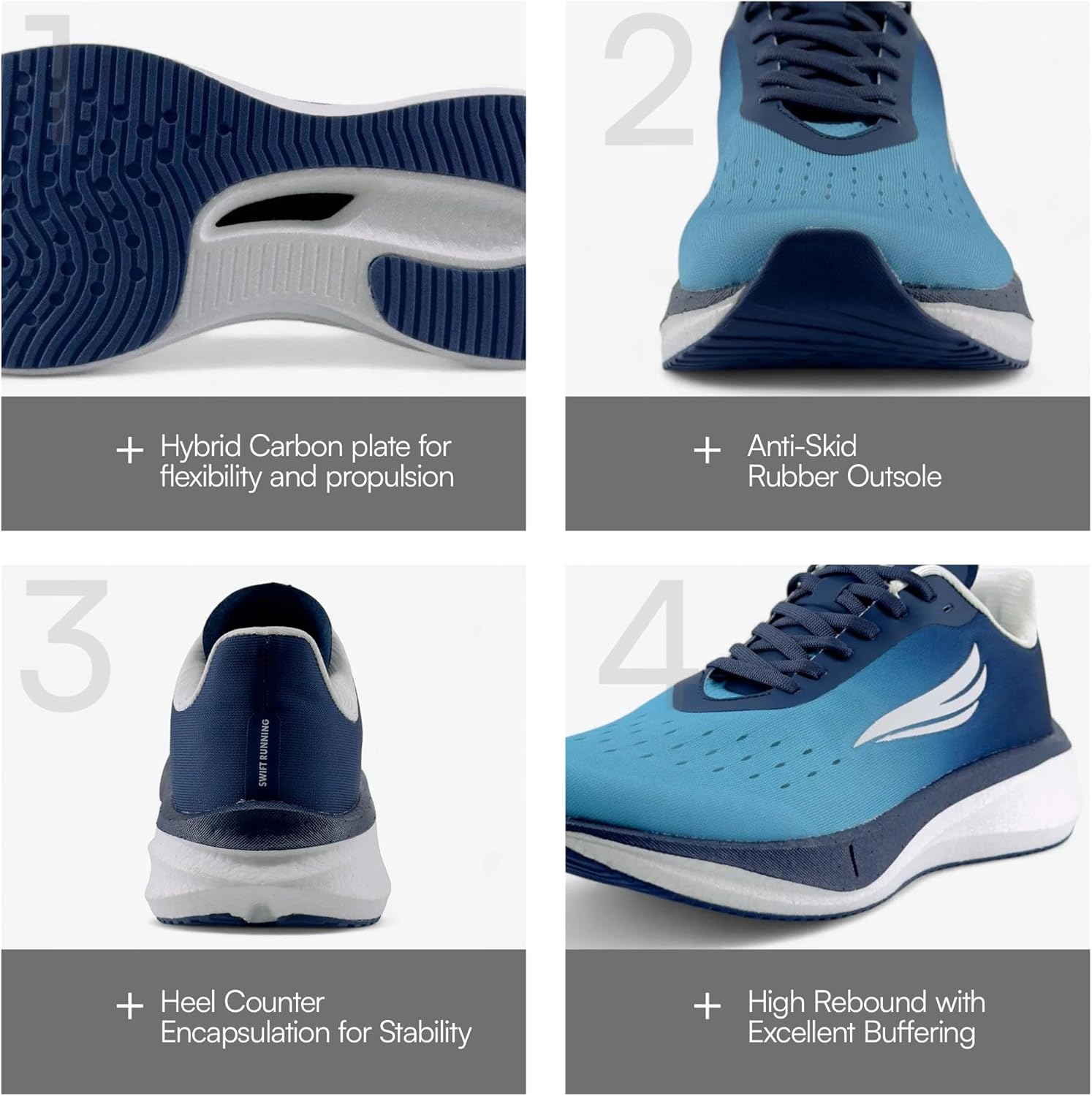 Swift Running APUS Men’s Carbon Plate Running Shoes – Lightweight Breathable Mesh Trainers for Long Distance, Tempo Runs & Marathon Racing – Blue Sneaker - Image 3