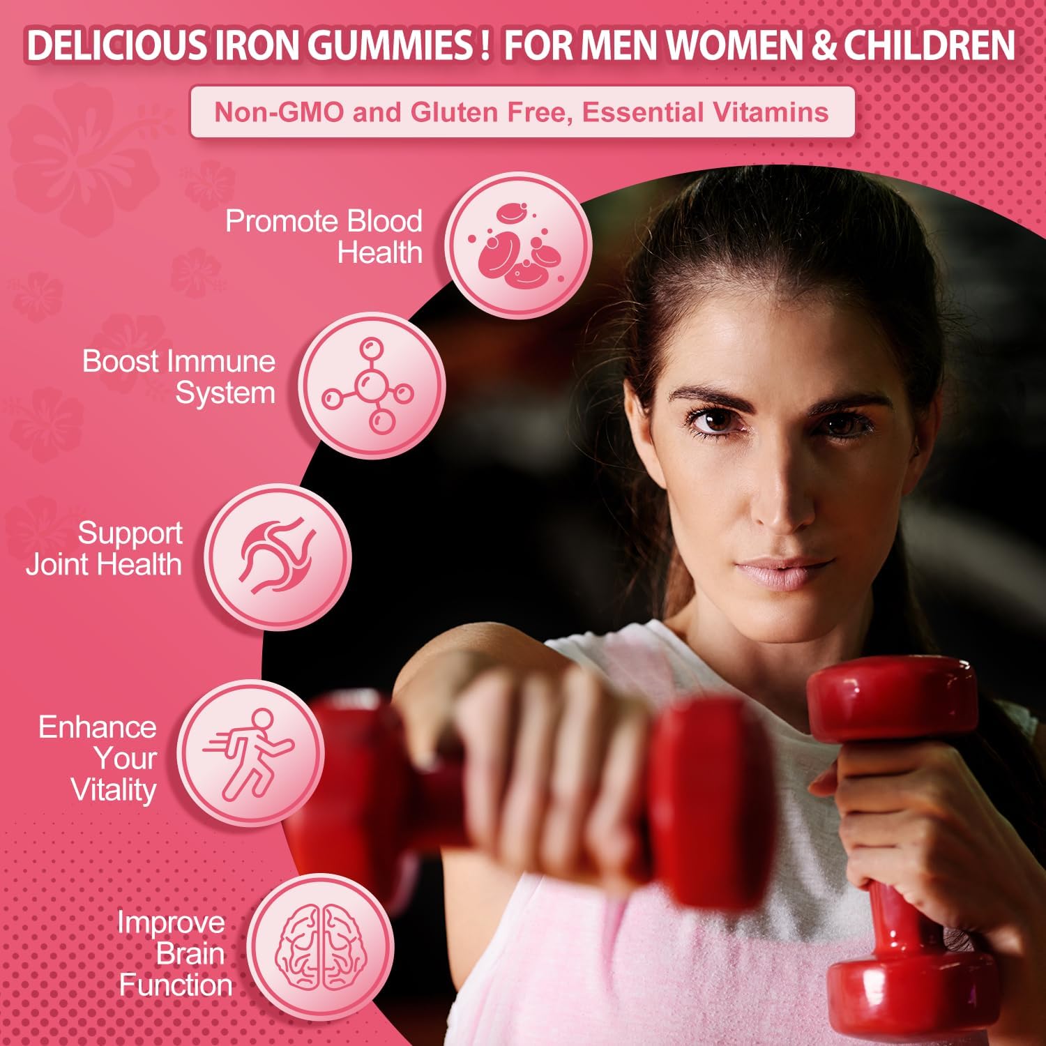 Iron Gummies Vitamin Supplement 65mg & Vitamin C 250mg per Serving with B6 B12 Folate- Energy Support for Iron Deficiency, Anemia, Vegan Guava Hibiscus Flavor, 60 Count - Image 7