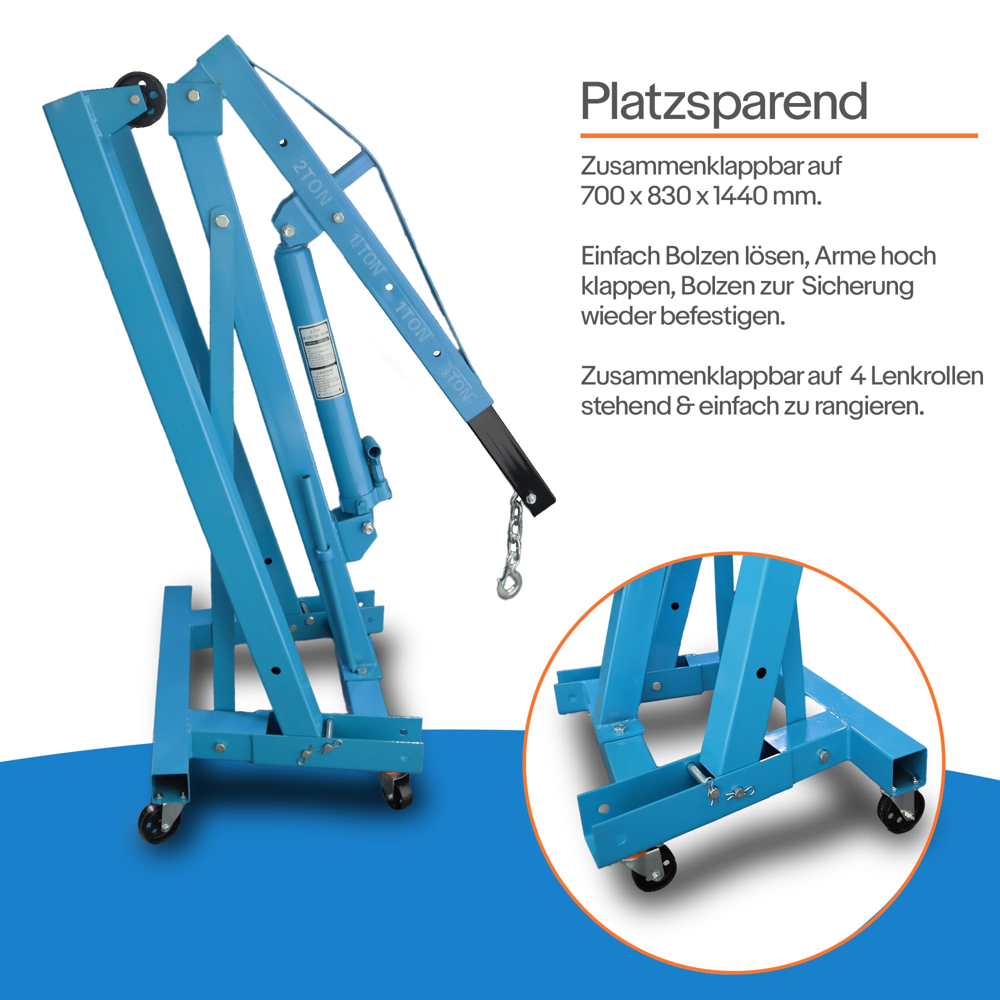 BITUXX Werkstattkran Hydraulischer Motorheber Motorkran Lastkran Hebekran Klappbar Motorhalter bis 2000 Kg