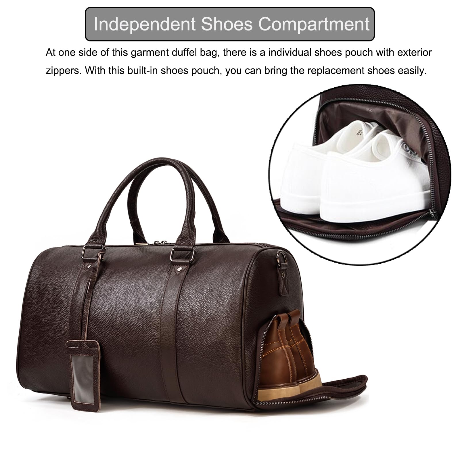 LUUFAN Borsone da viaggio in pelle di grande capacità con scomparto per scarpe, borsa a tracolla da uomo e donna, per weekend, vacanze, viaggi di lavoro, 45 cm, marrone, Retro