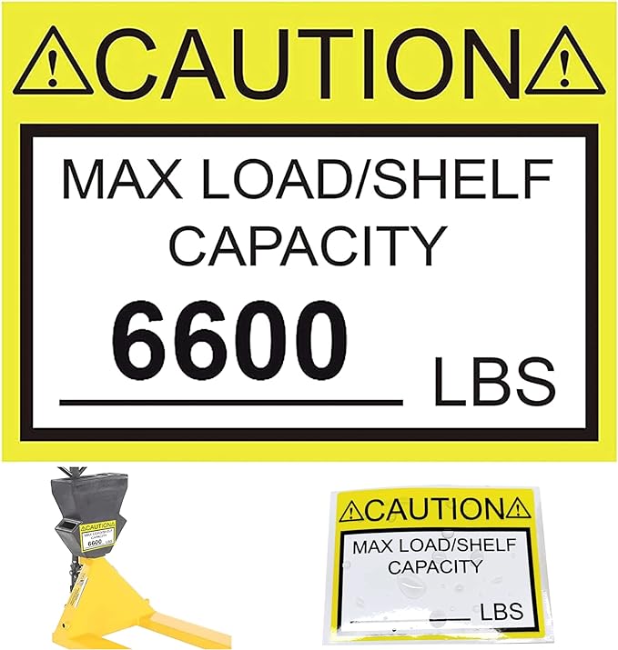 Pallet Rack Capacity Labels 3×4 Inch Caution MAX Load/Shelf LBS Warning