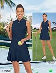 Misyula Robes de tennis pour femmes, Robe athlète avec short 2Pockets Robe d'entraînement de golf sans manches Polo Zip Up XS-XL