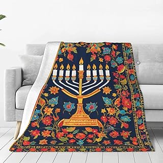 Menorah 9 Branch Candle Holder Jewish Blankets Hanukkah Blanket Throw Religious Throw Blanket 30"*40" Soft Lightweight Cozy Plush Warm Blankets for Women Men Kids Gift