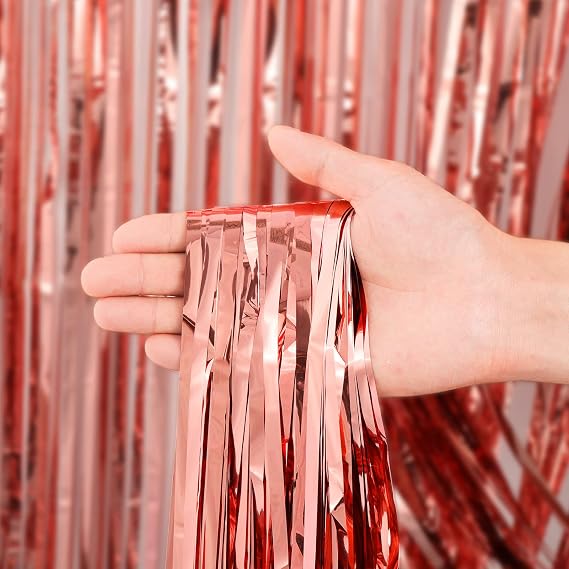 Voircoloria 2 Pack Rose Gold Foil Fringe Backdrop Curtains, Tinsel Streamers Birthday Party Decorations, Fringe Backdrop for Graduation, Baby Shower, Gender Reveal, Disco Party