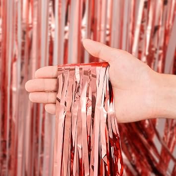 Voircoloria 2 Pack Rose Gold Foil Fringe Backdrop Curtains, Tinsel Streamers Birthday Party Decorations, Fringe Backdrop for Graduation, Baby Shower, Gender Reveal, Disco Party