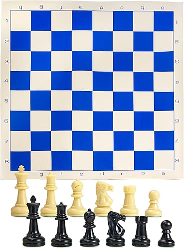 Sterling Games - Juego de alfombrillas de ajedrez enrollables y piezas de ajedrez extra grandes de 20 x 20 pulgadas, piezas de ajedrez de torneo,